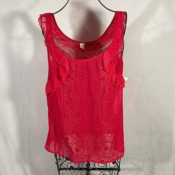 Old Navy pink polka dot chiffon top size M - Picture 2 of 8
